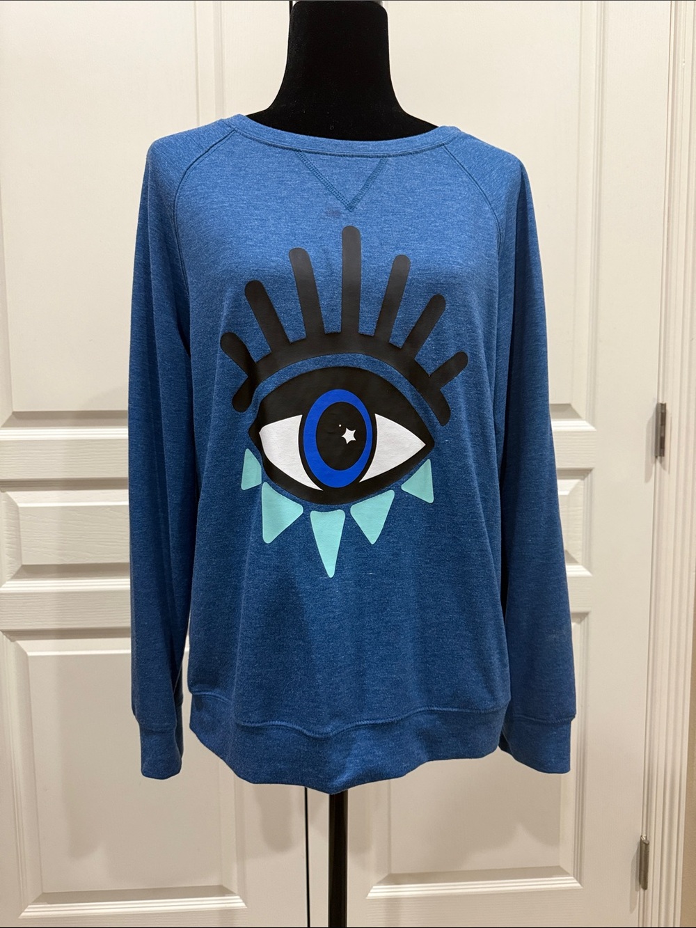 Blue Graphic Eye Pullover Sweatshirt